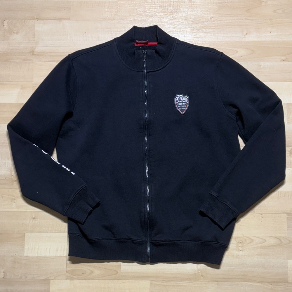 Vintage Ducati Men's Black Zip-Up Sweater